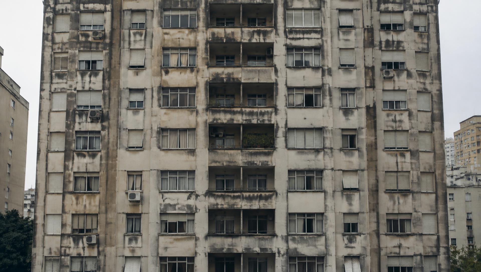 Antes — fachada degradada (simulação)